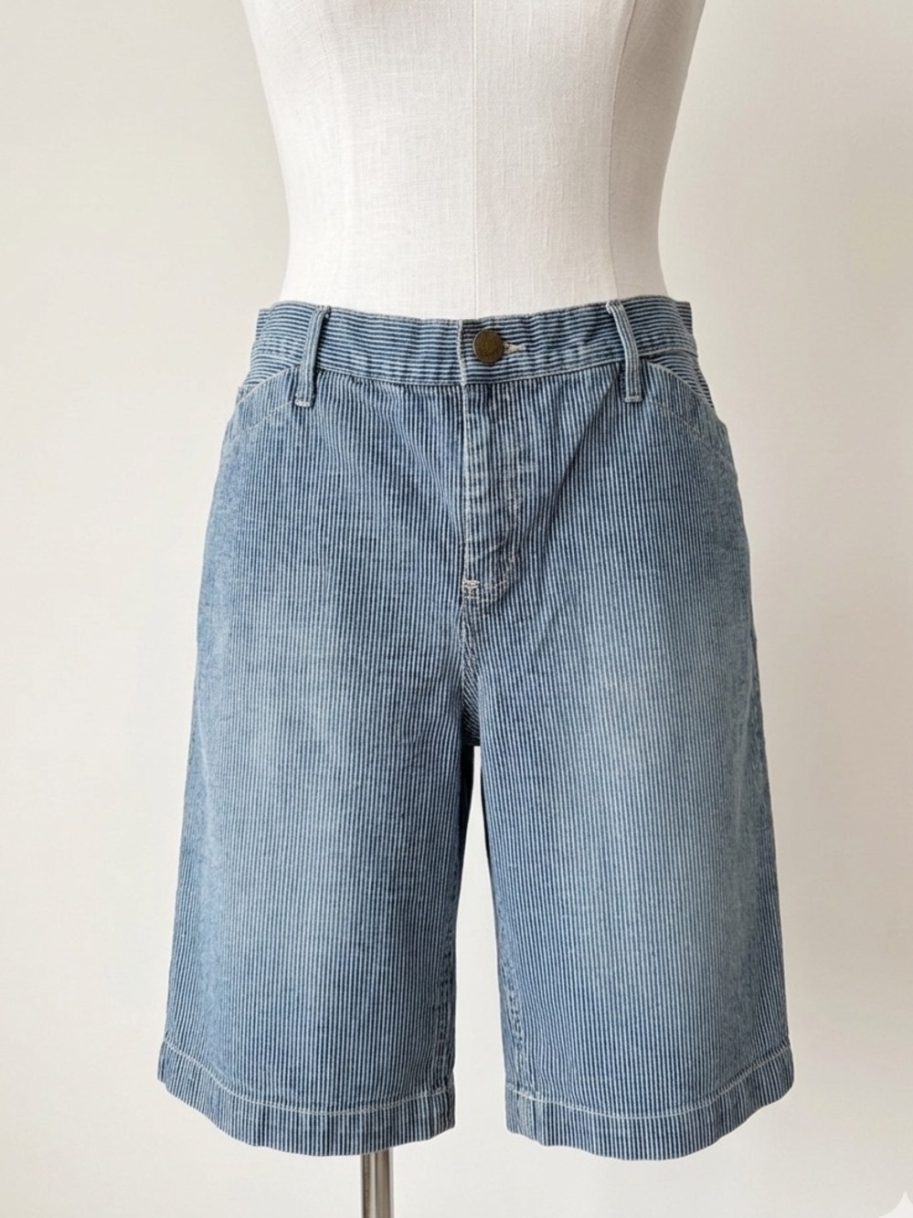 90s Lauren Jeans Co. Ralph Lauren Hickory/ Railroad Stripe Denim Shorts Size 8